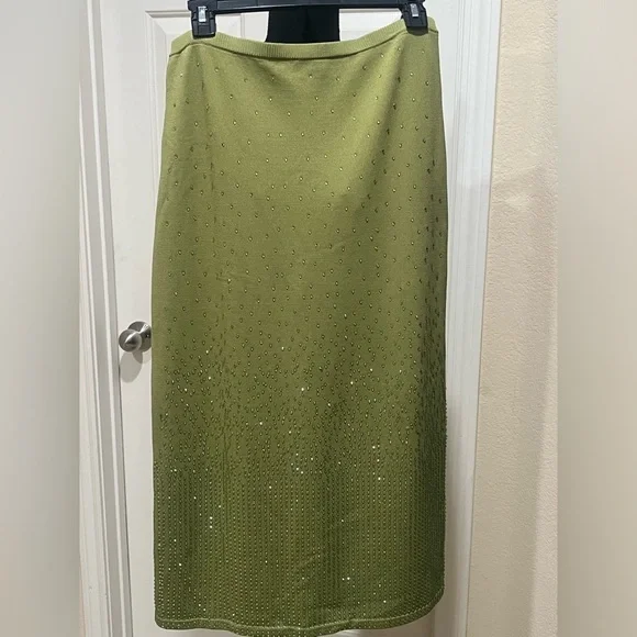 House of Harlow 1960 Green KNIT RHINESTONES Skirt, SPECIAL OCCASION SIZE M - Picture 4 of 8